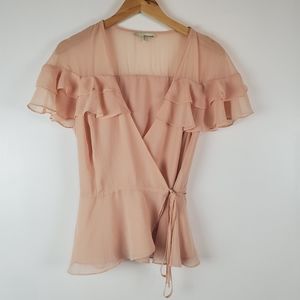 June & hudson frilly pink wrap top, large